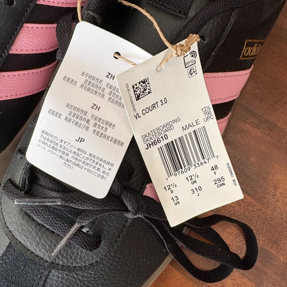 Adidas Men's VL Court 3.0 Black and Pink Sneaker JH6610 Athletic Sporty 13